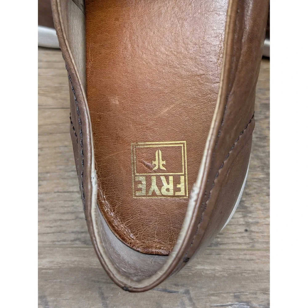 Frye‎ Brown Leather Zip Slip-On Sneakers Women's 10 Minimalist Casual